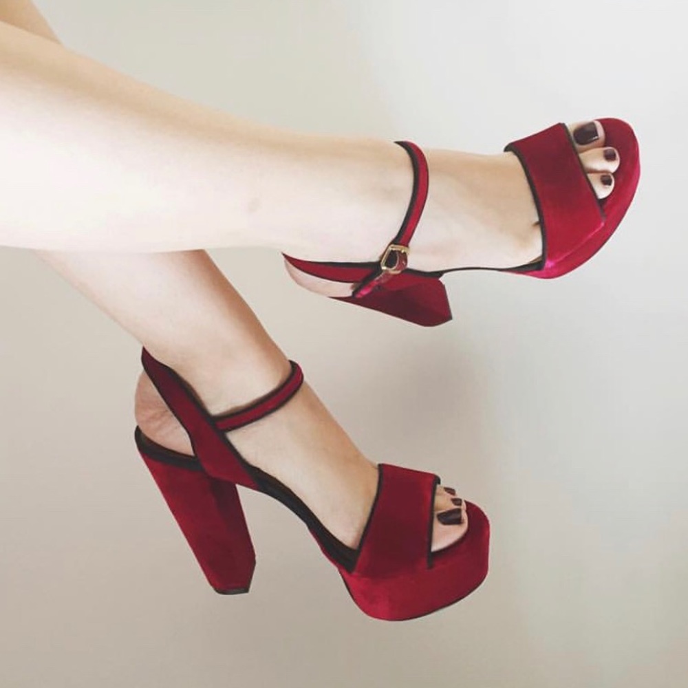 Nine West Red Velvet Platforms